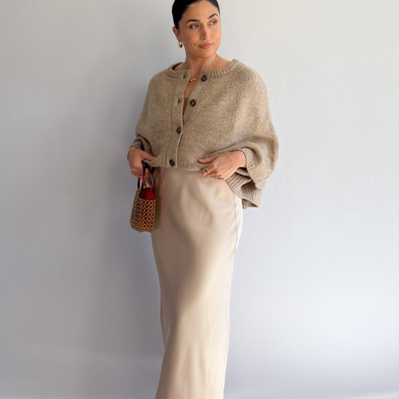 Women’s Champagne Satin Slip Skirt – Bias Cut Midi Skirt - Picture 8 of 13